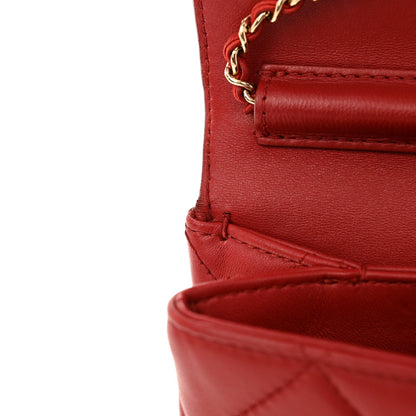 Lambskin Quilted Retro Label Clutch Red