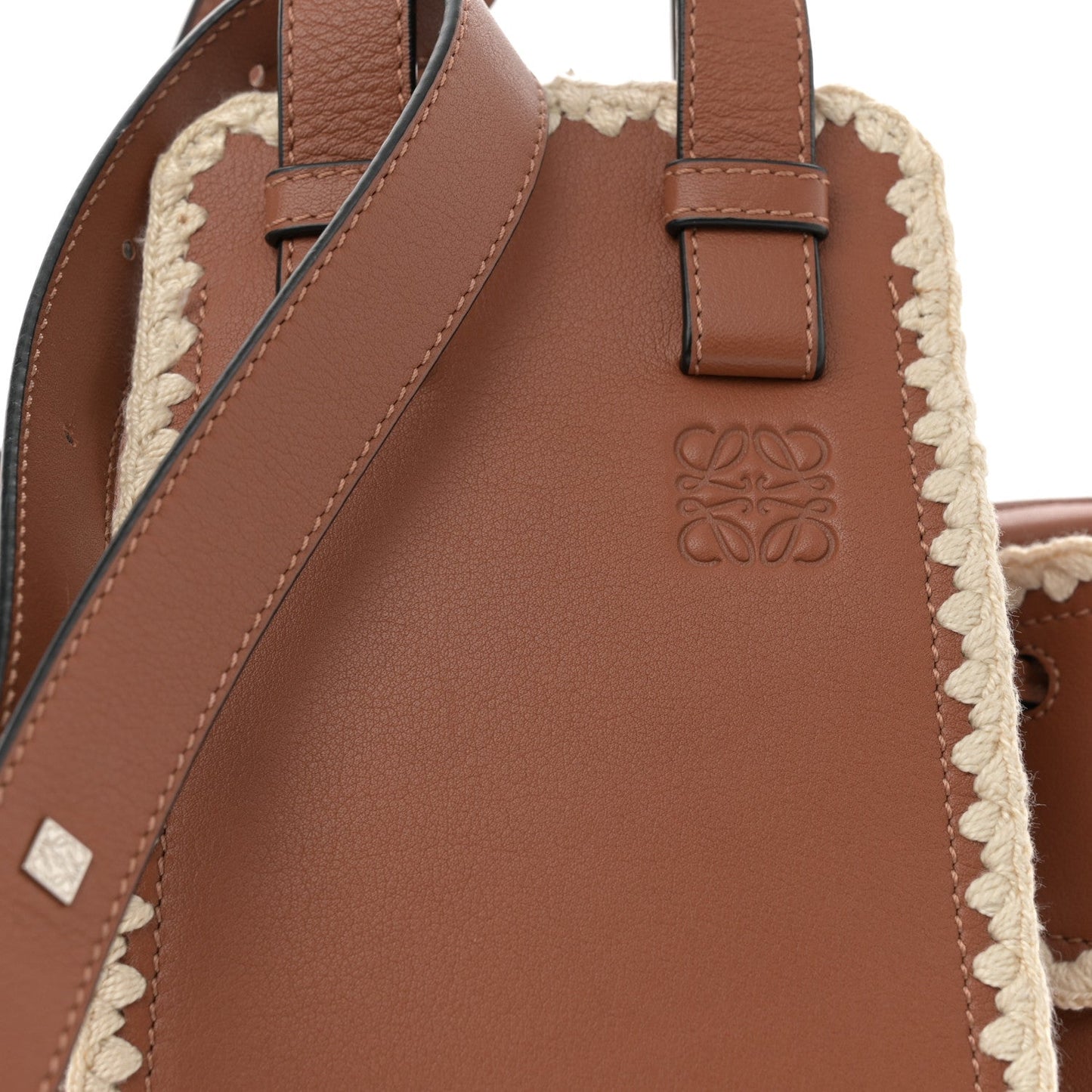 Calfskin Small Crochet Trim Hammock Shoulder Bag Tan