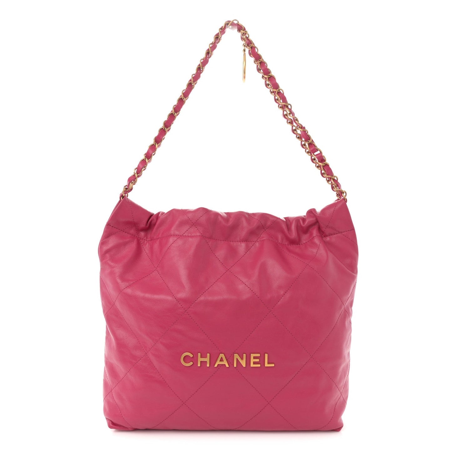 Shiny Calfskin Quilted Small Chanel 22 Fuchsia