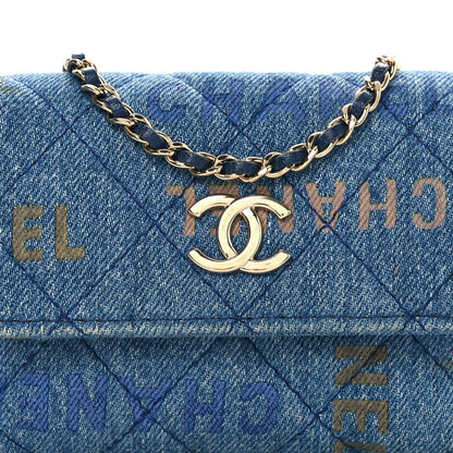 Denim Quilted Denim Mood Clutch With Chain Blue Multicolor