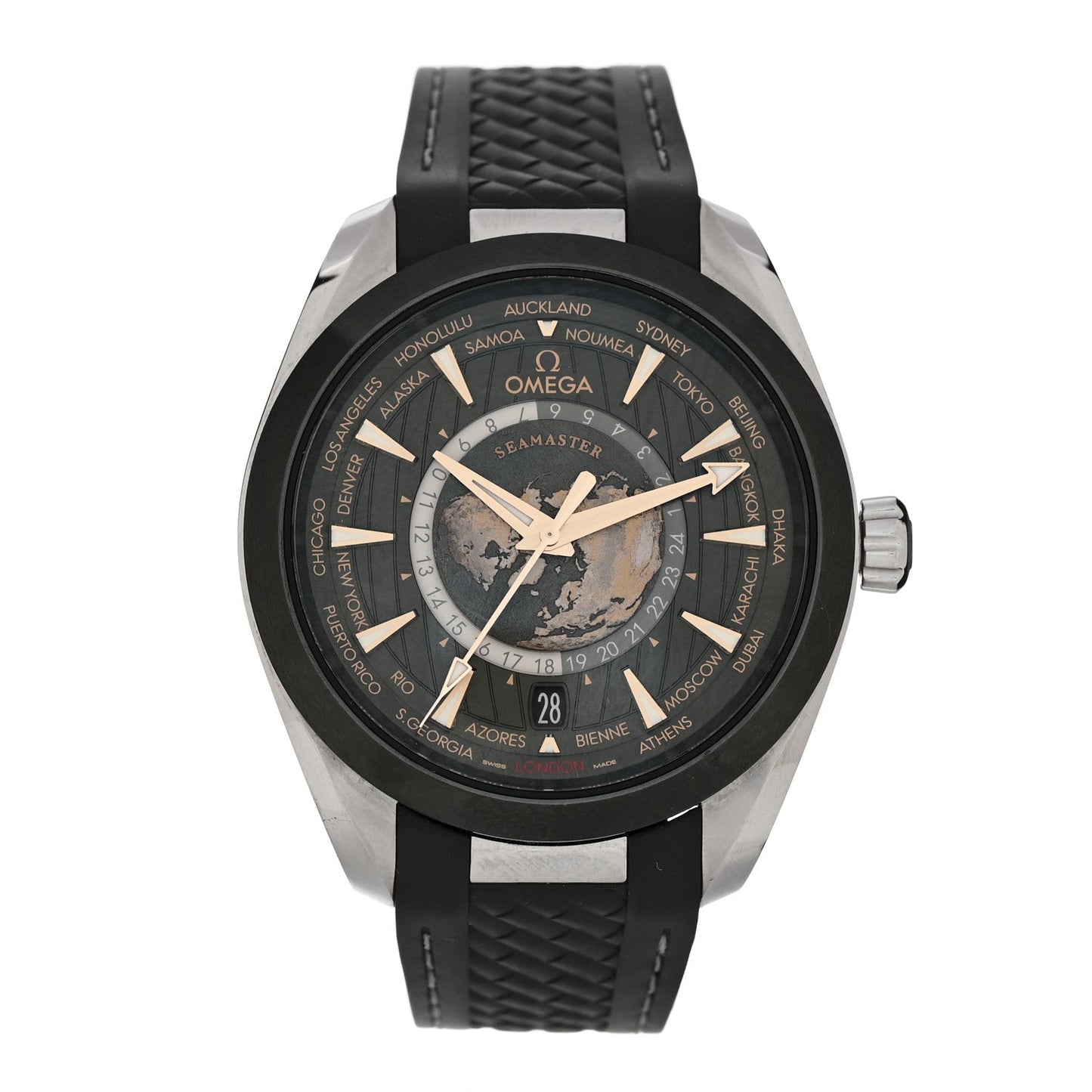 Stainless Steel Rubber 43mm Seamaster Aqua Terra World Time Chronometer Automatic Watch Green 220.30.43.22.10.001
