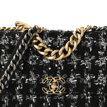 Tweed Quilted Large Chanel 19 Flap Black Silver Ecru