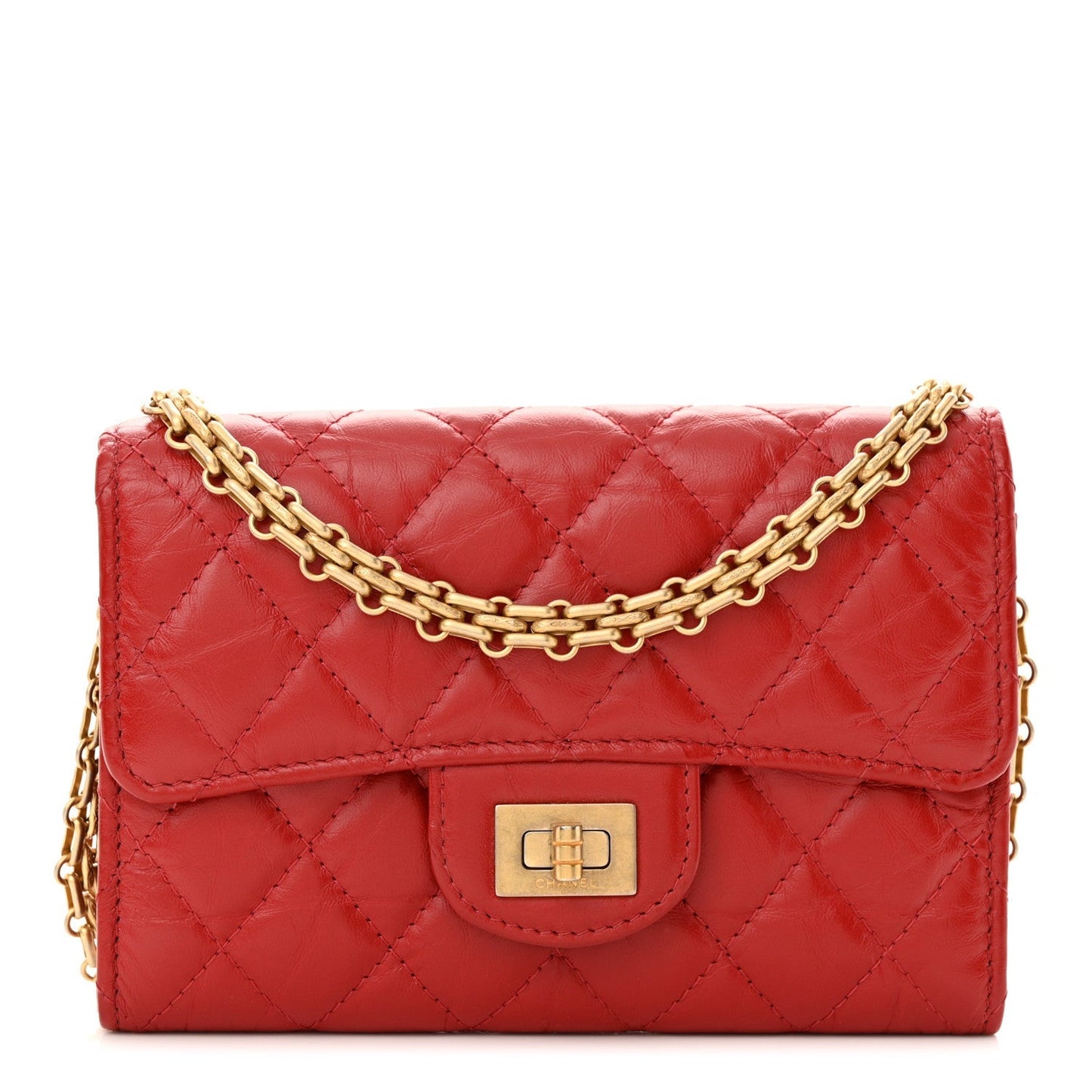 Aged Calfskin Quilted 2.55 Reissue Clutch With Chain Red