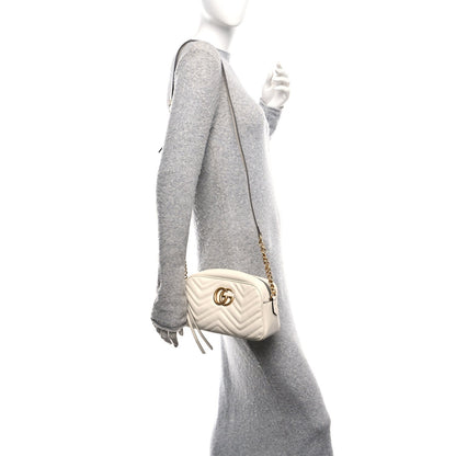 Calfskin Matelasse Small GG Marmont Chain Shoulder Bag White