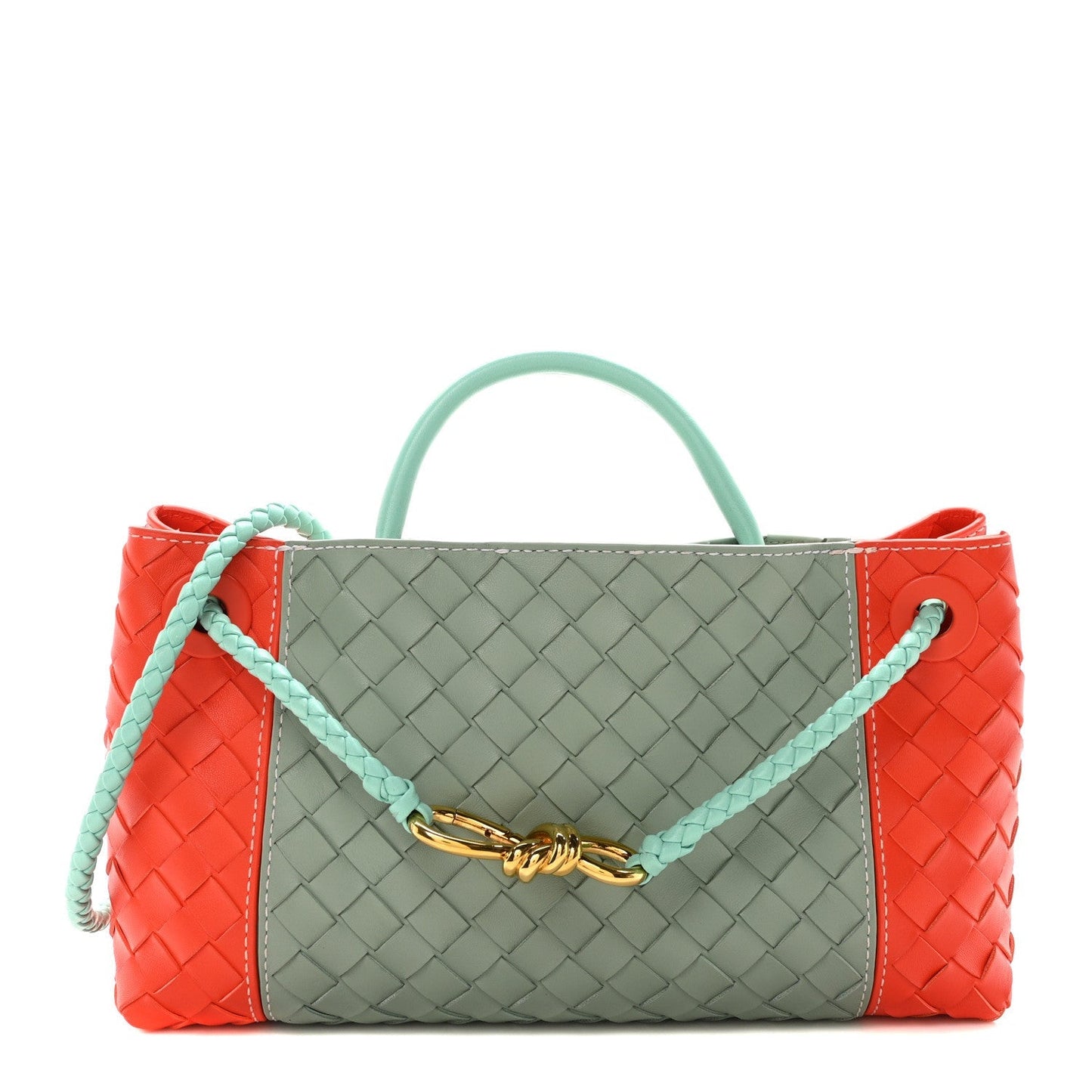 Nappa Intrecciato Small East West Andiamo Shoulder Bag New Sauge Orange Celadon