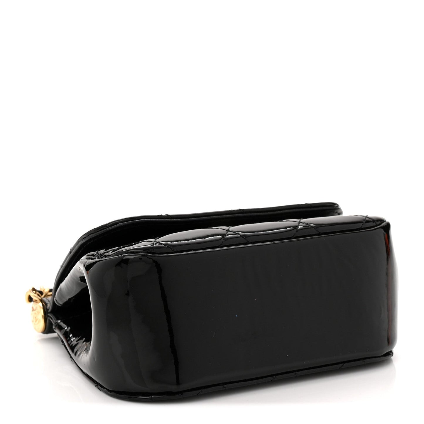 Patent Quilted Frame Clutch Flap With Chain Black