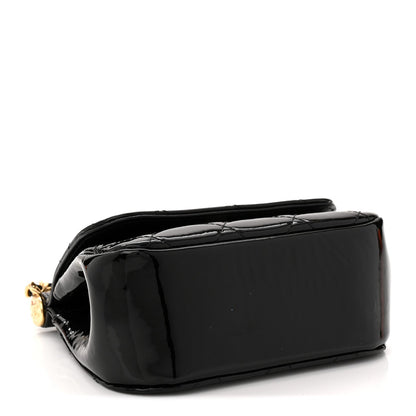 Patent Quilted Frame Clutch Flap With Chain Black
