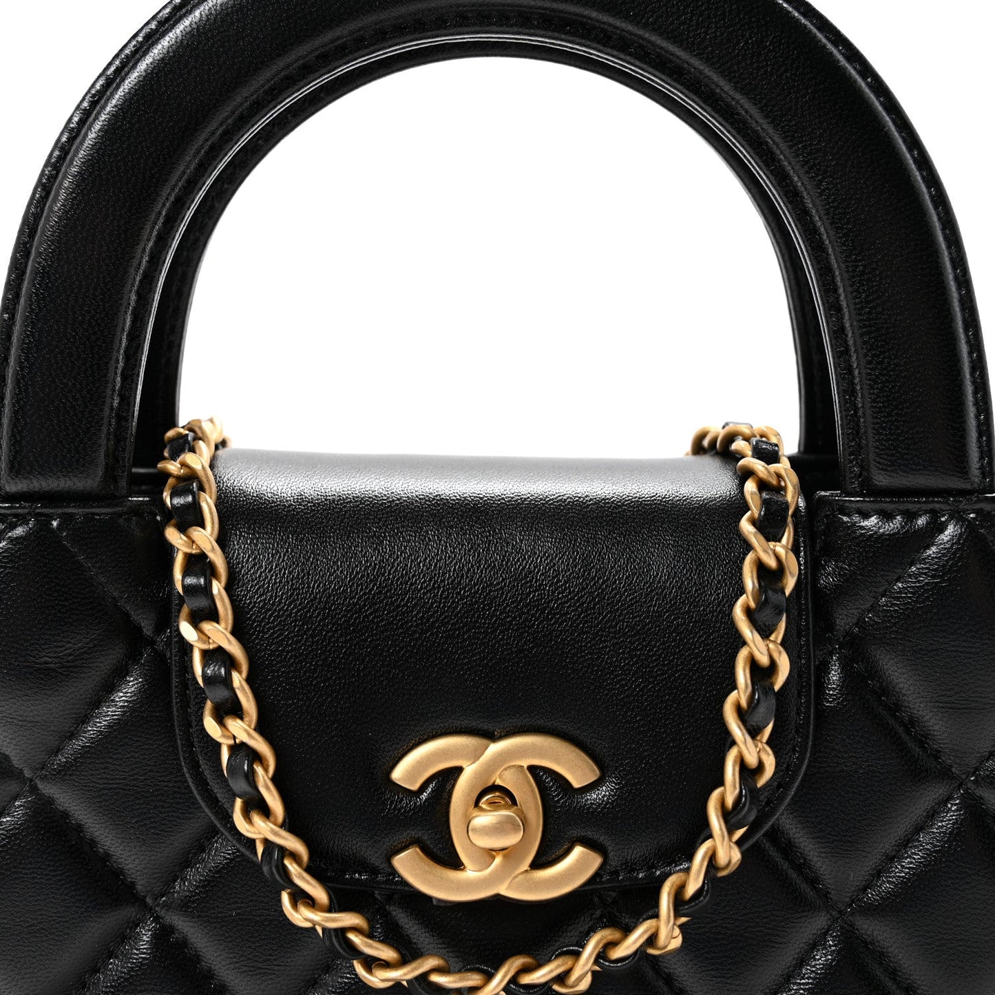 Shiny Aged Calfskin Quilted Nano Kelly Shopper Black