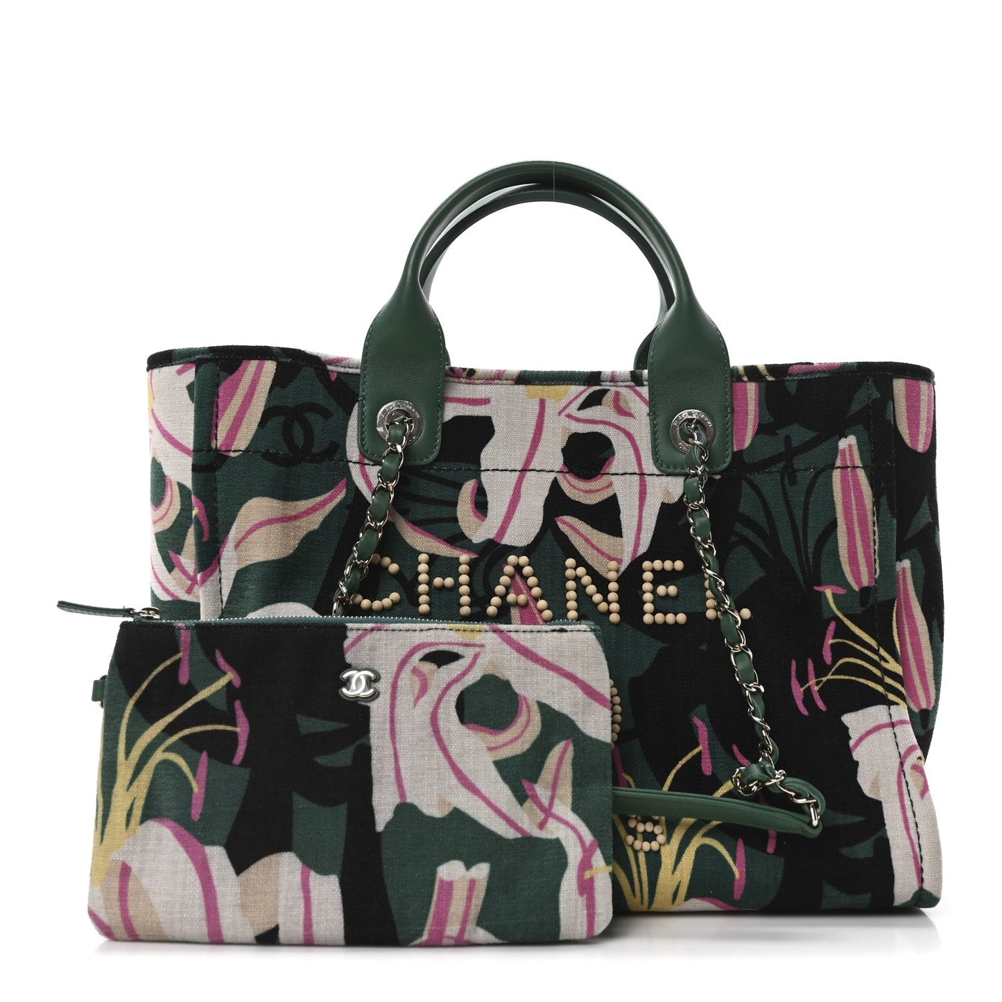 Velvet Calfskin Beaded Small Deauville Tote Pink Green Black