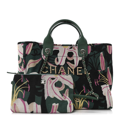 Velvet Calfskin Beaded Small Deauville Tote Pink Green Black