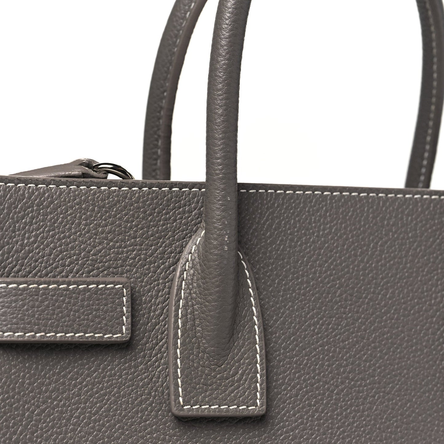 Grained Calfskin Topstitch Baby Sac De Jour Fog