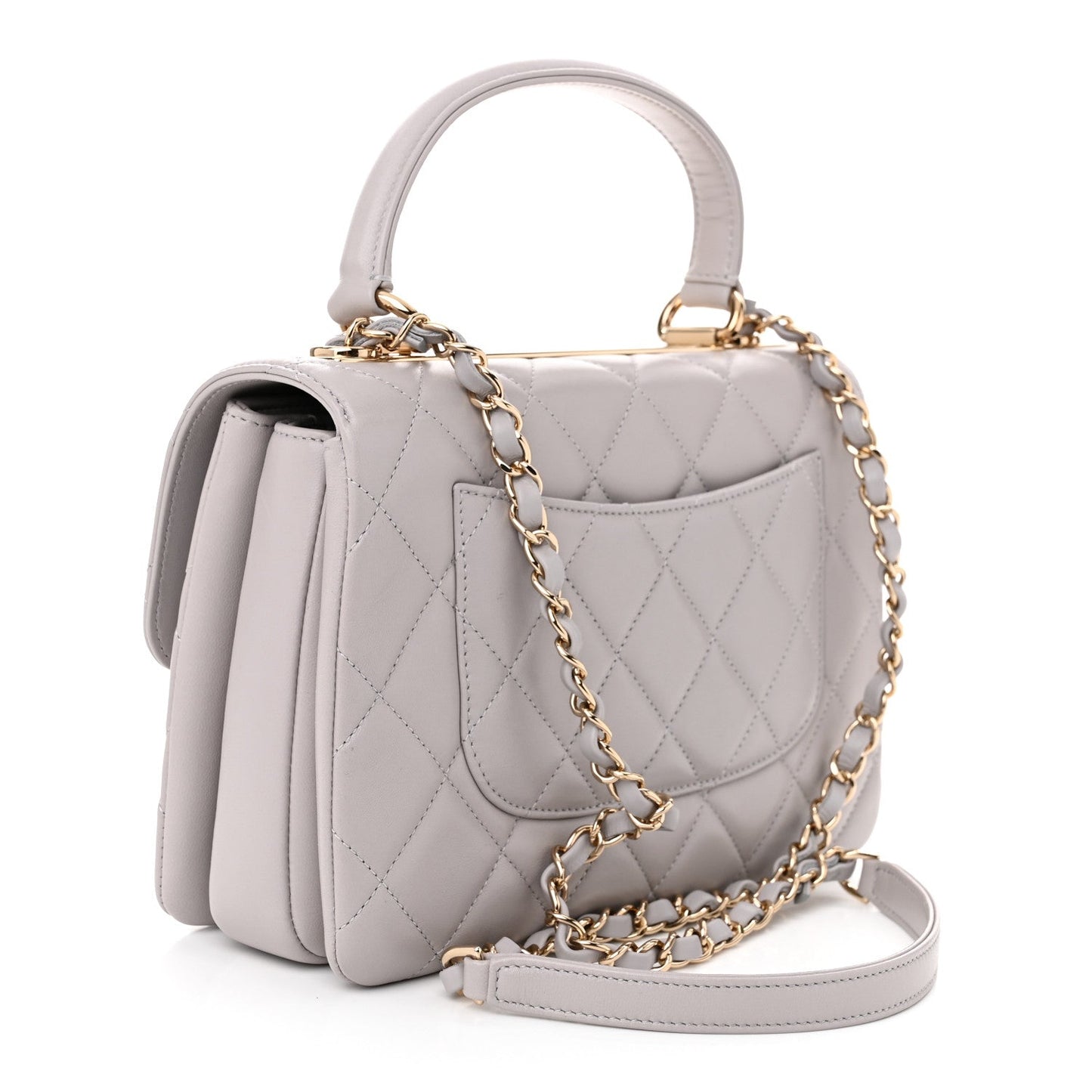 Lambskin Quilted Small Trendy CC Flap Dual Handle Bag Grey