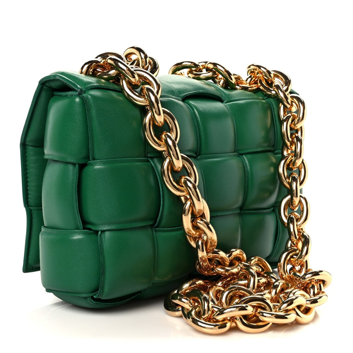 Lambskin Maxi Intreccio Padded Chain Cassette Crossbody Bag Racing Green