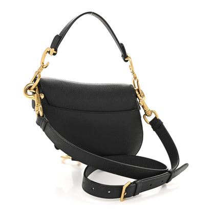 Grained Calfskin Mini Saddle Bag With Strap Black