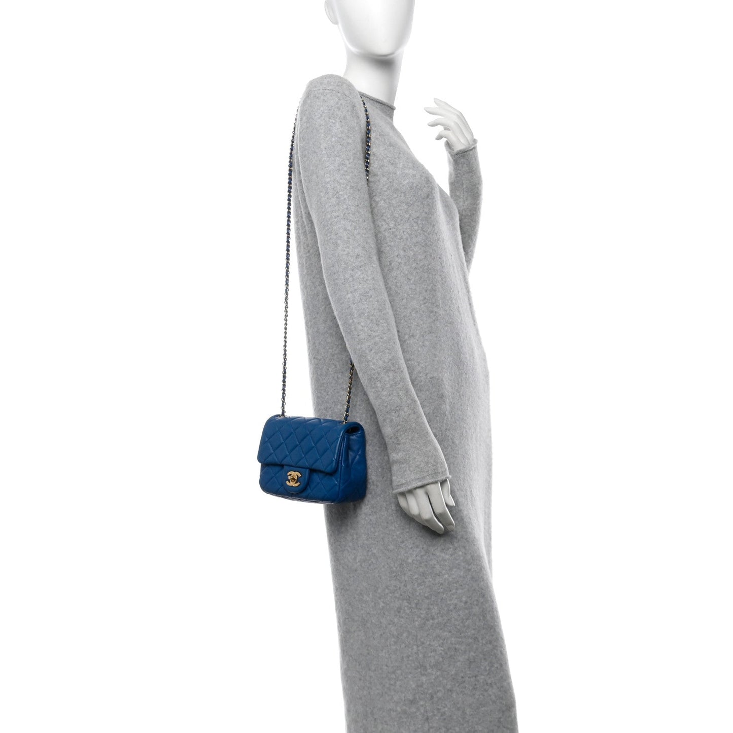 Lambskin Quilted Mini Pearl Crush Flap Blue