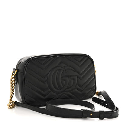 Calfskin Matelasse Small GG Marmont Chain Shoulder Bag Black