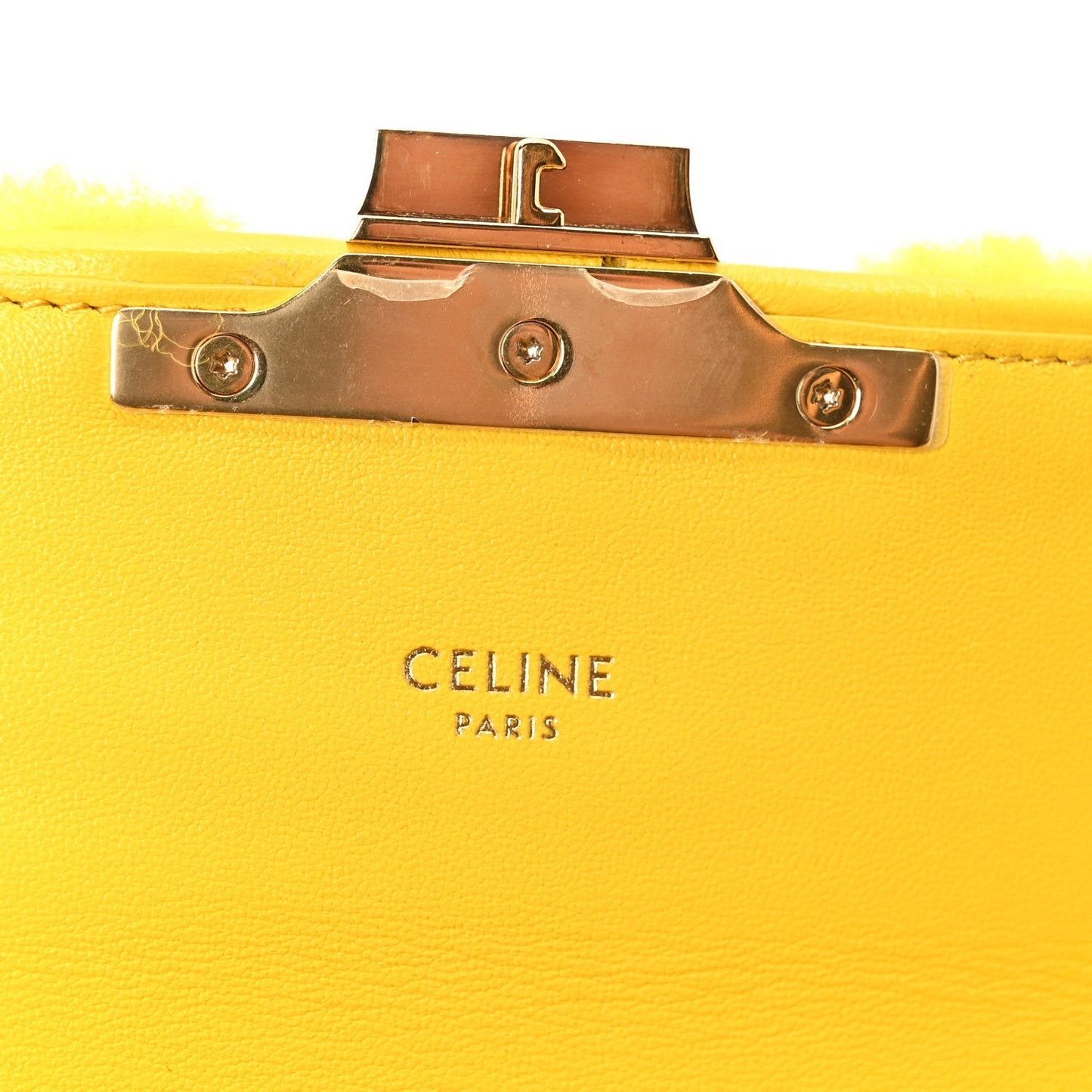 Fluffy Shearling Triomphe Claude Chain Shoulder Bag Yellow