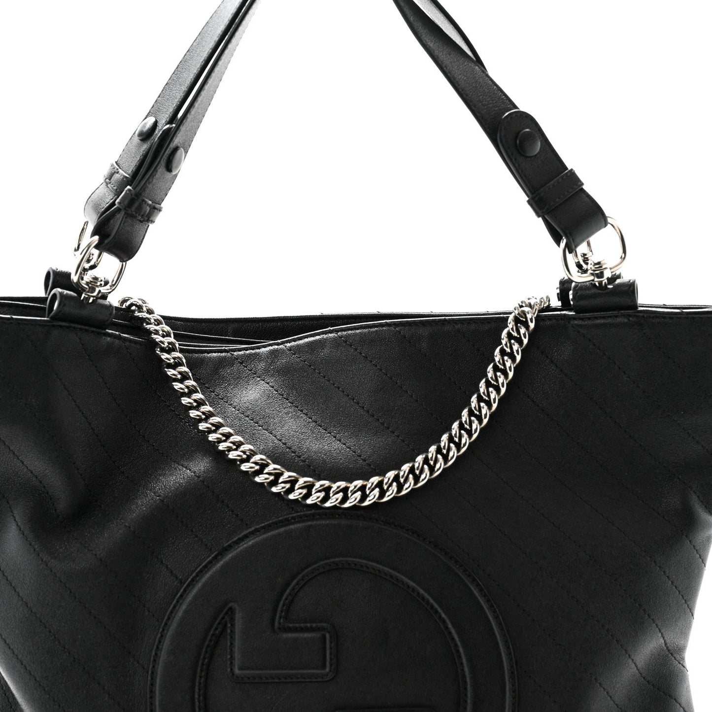 Sakai Be Green Calfskin Diagonal Stitched Medium Blondie Tote Black