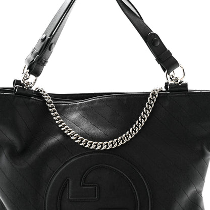 Sakai Be Green Calfskin Diagonal Stitched Medium Blondie Tote Black
