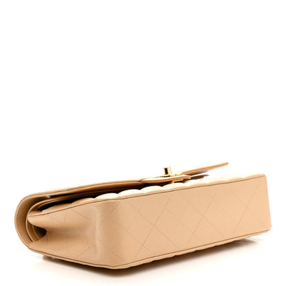 Caviar Quilted Medium Double Flap Beige