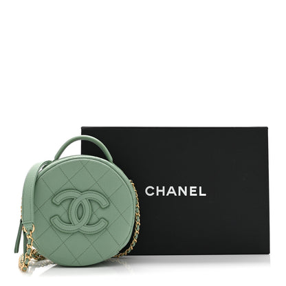 Caviar Quilted Small Round Vanity With Chain Light Green