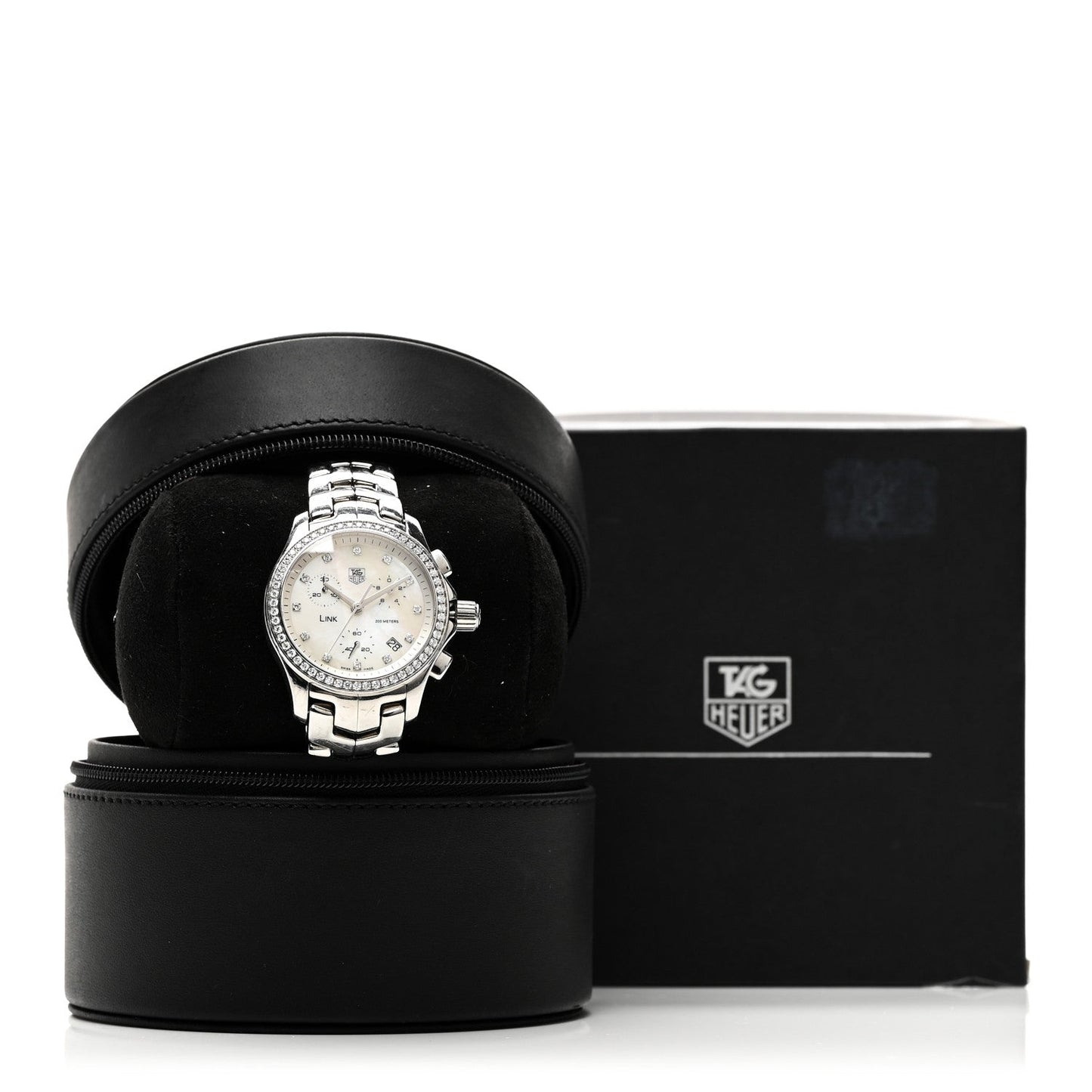 Stainless Steel Diamond Bezel Mother of Pearl 33mm Link Lady Quartz Watch CJF1314