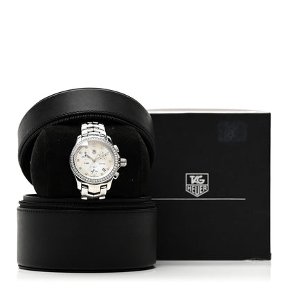 Stainless Steel Diamond Bezel Mother of Pearl 33mm Link Lady Quartz Watch CJF1314