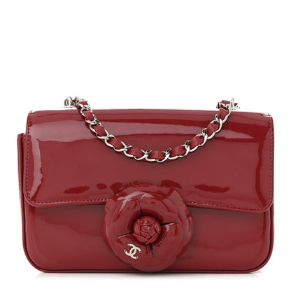 Patent Calfskin Small Camellia Flap Red
