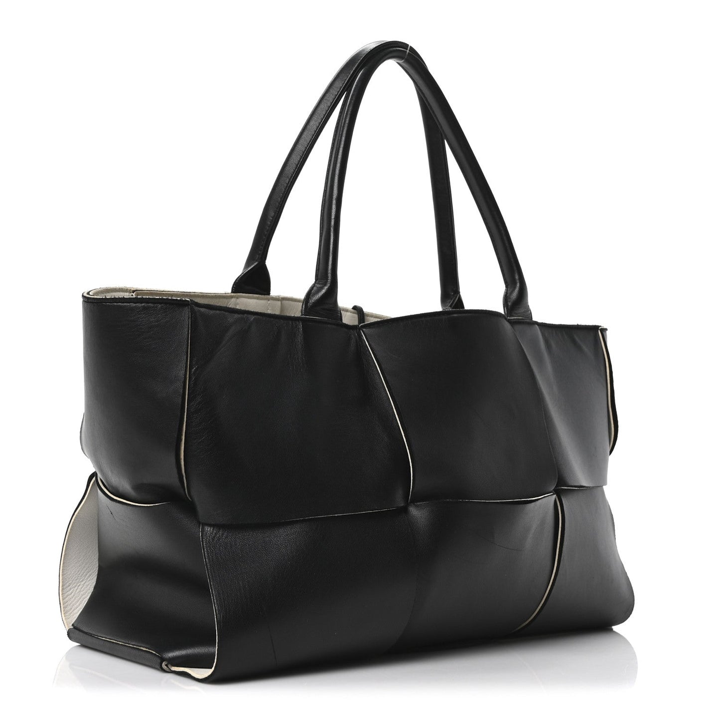 Nappa Maxi Intrecciato Medium Arco Tote Black White