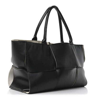 Nappa Maxi Intrecciato Medium Arco Tote Black White