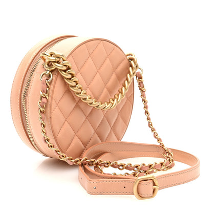 Glazed Calfskin Round As Earth Evening Bag Beige