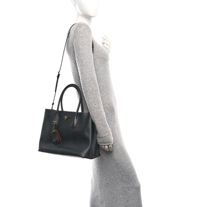 Saffiano Cuir Large Double Bag Black Fuoco