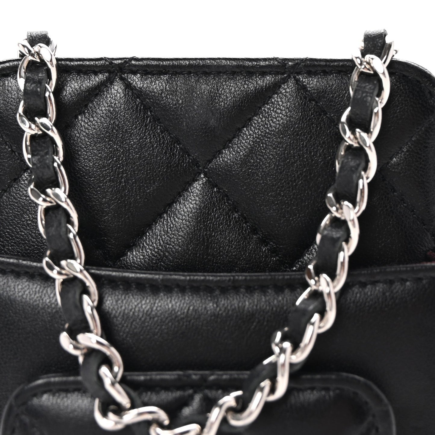 Lambskin Quilted Zip Phone Case Black