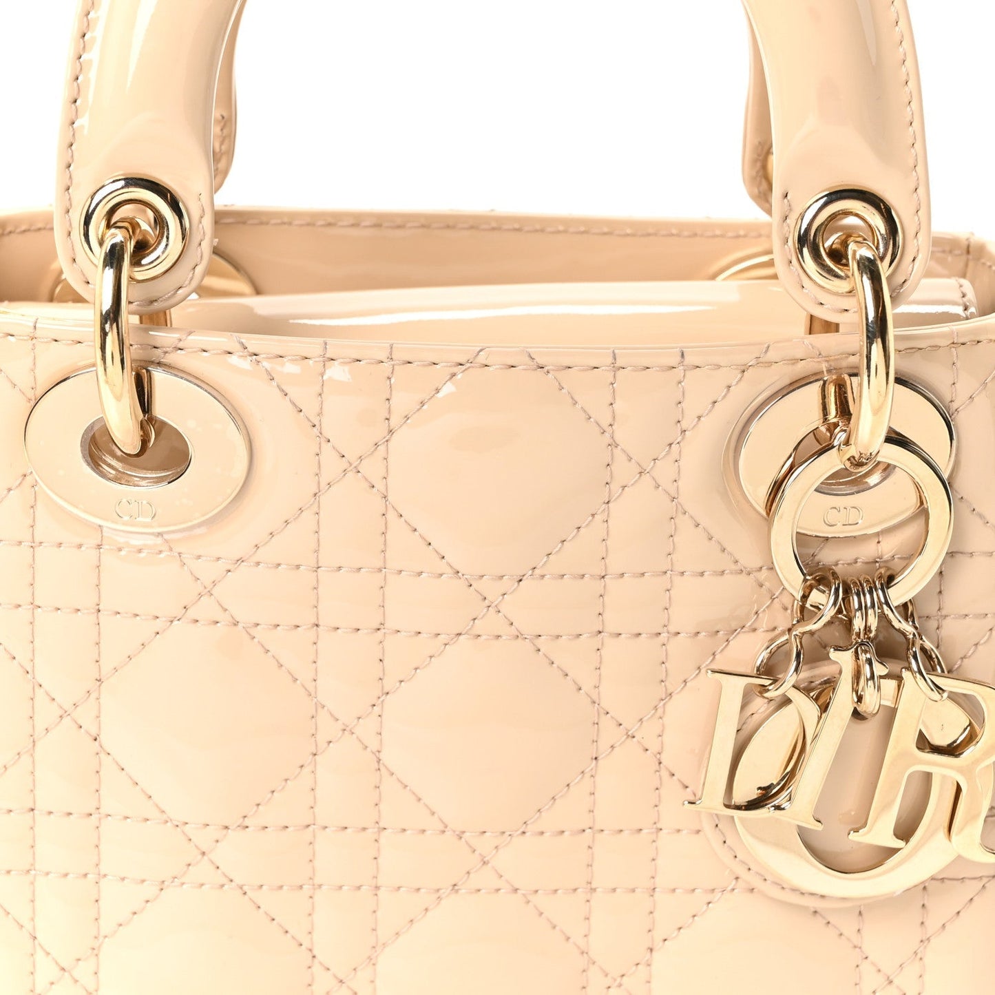 Patent Cannage Mini Lady Dior Beige