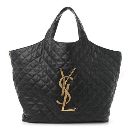 Lambskin Quilted Maxi Icare Shopping Tote Black