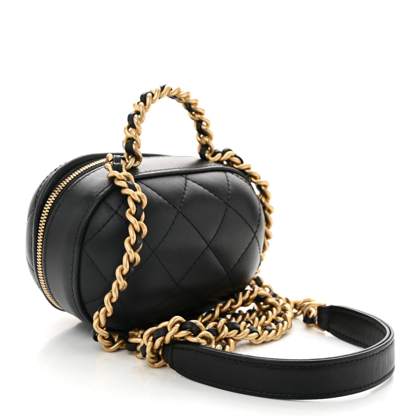 Lambskin Quilted CC Bubble Vanity Case With Chain Black