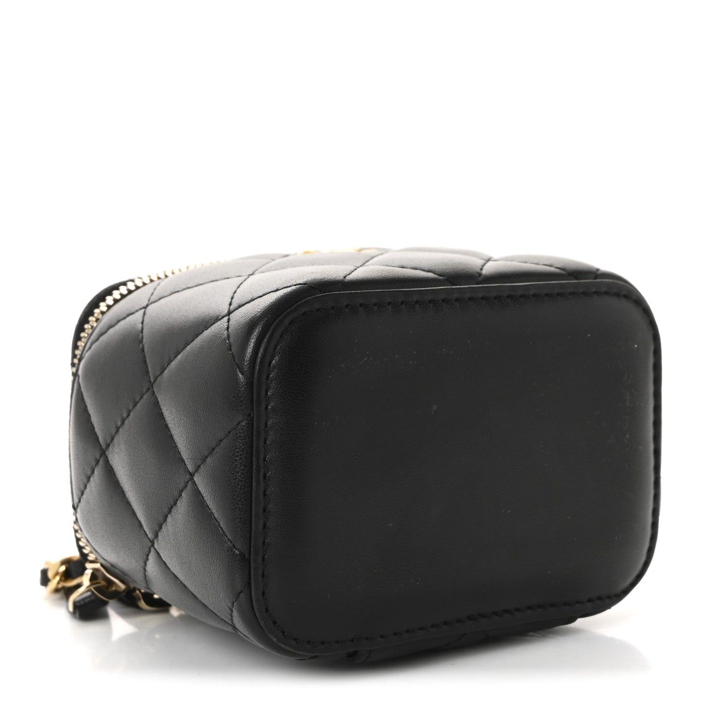 Lambskin Quilted Mini Pearl Crush Vanity Case With Chain Black