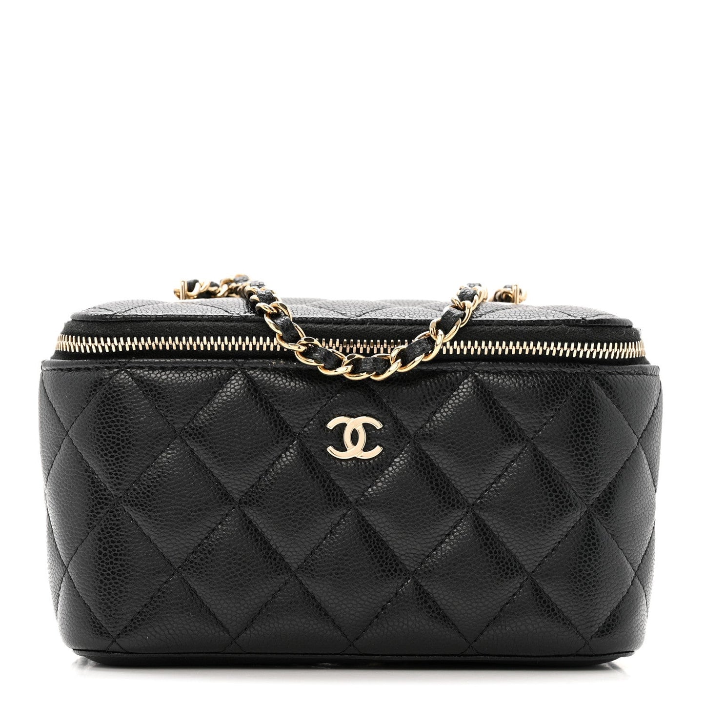 Caviar Quilted Small Vanity Case With Chain Black