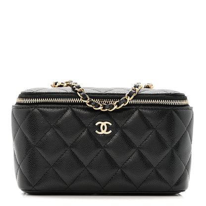 Caviar Quilted Small Vanity Case With Chain Black