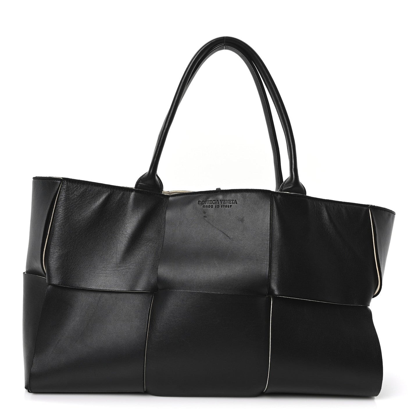 Nappa Maxi Intrecciato Medium Arco Tote Black White