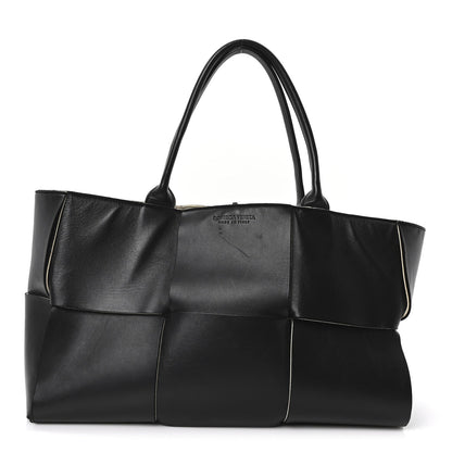 Nappa Maxi Intrecciato Medium Arco Tote Black White