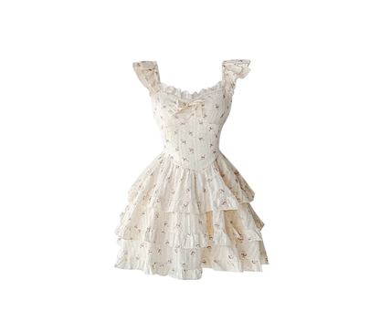 French floral small flying sleeve dress 2025 new style sweet and spicy waist princess puffy skirt R0097