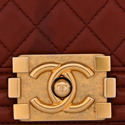 Lambskin Quilted Medium Boy Flap Burgundy