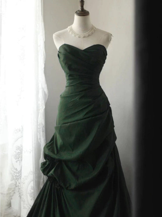 Green Taffeta Sweetheart Long Prom Dress Party Dress, Green Vintage Style Formal Dress