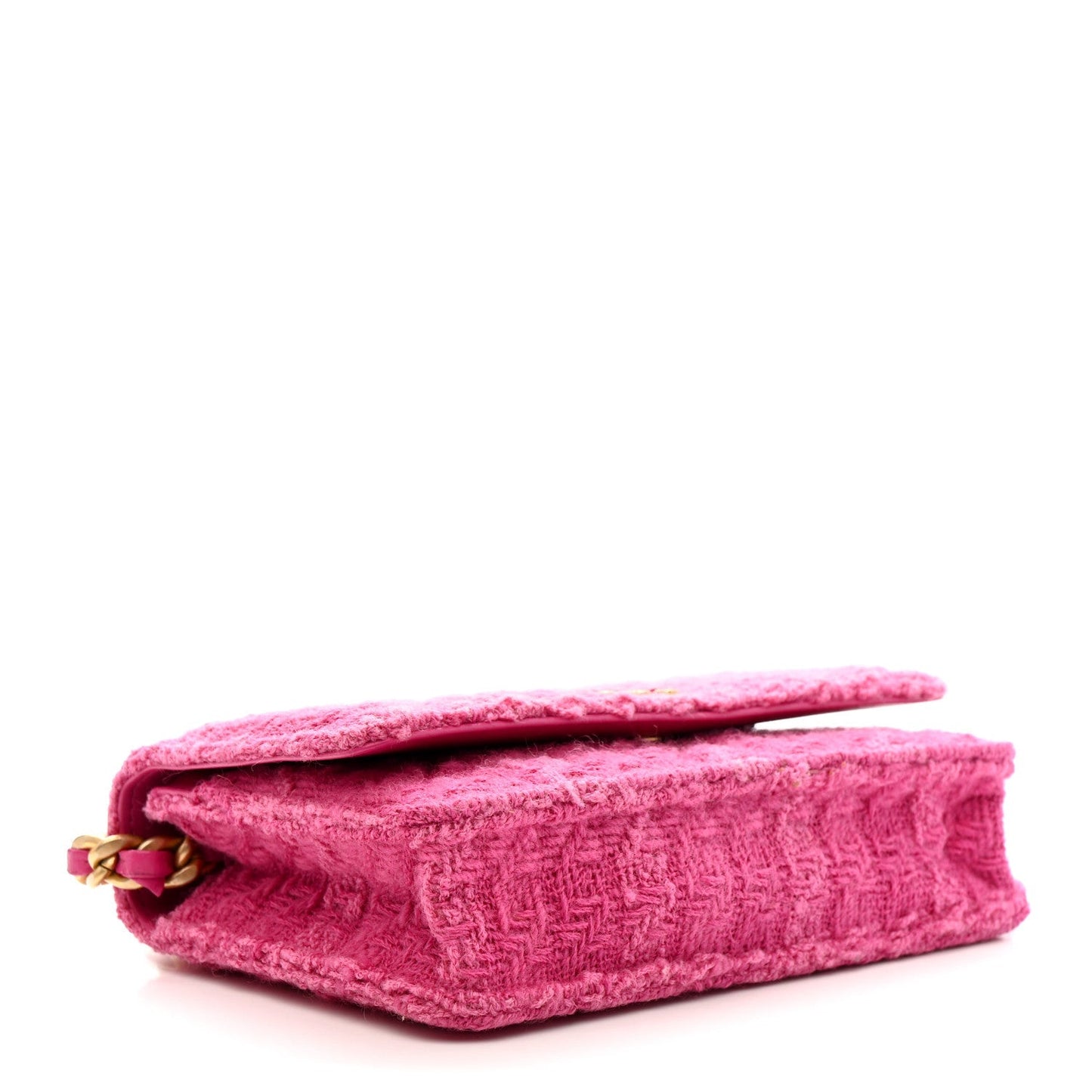 Wool Tweed Lambskin Quilted Chanel 19 Wallet On Chain WOC Fuchsia