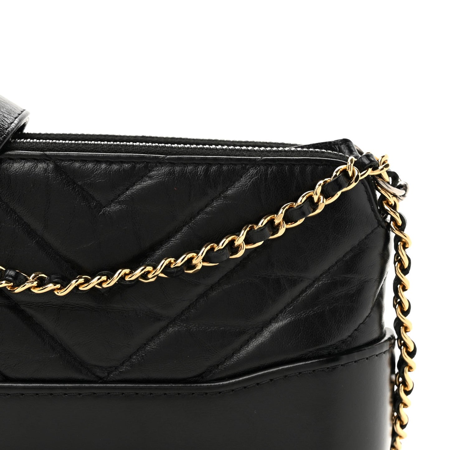 Aged Calfskin Chevron Quilted Small Gabrielle Clutch With Chain Black