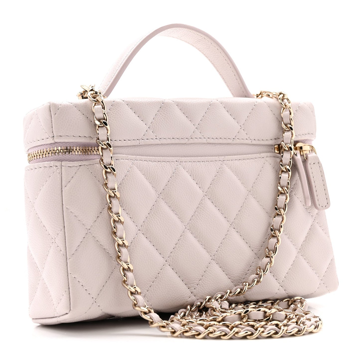 Caviar Quilted Top Handle Slim Vanity With Chain Light Purple