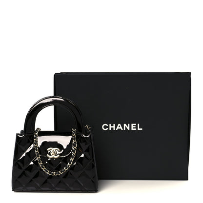 Mirror Calfskin Quilted Nano Kelly Shopper Black