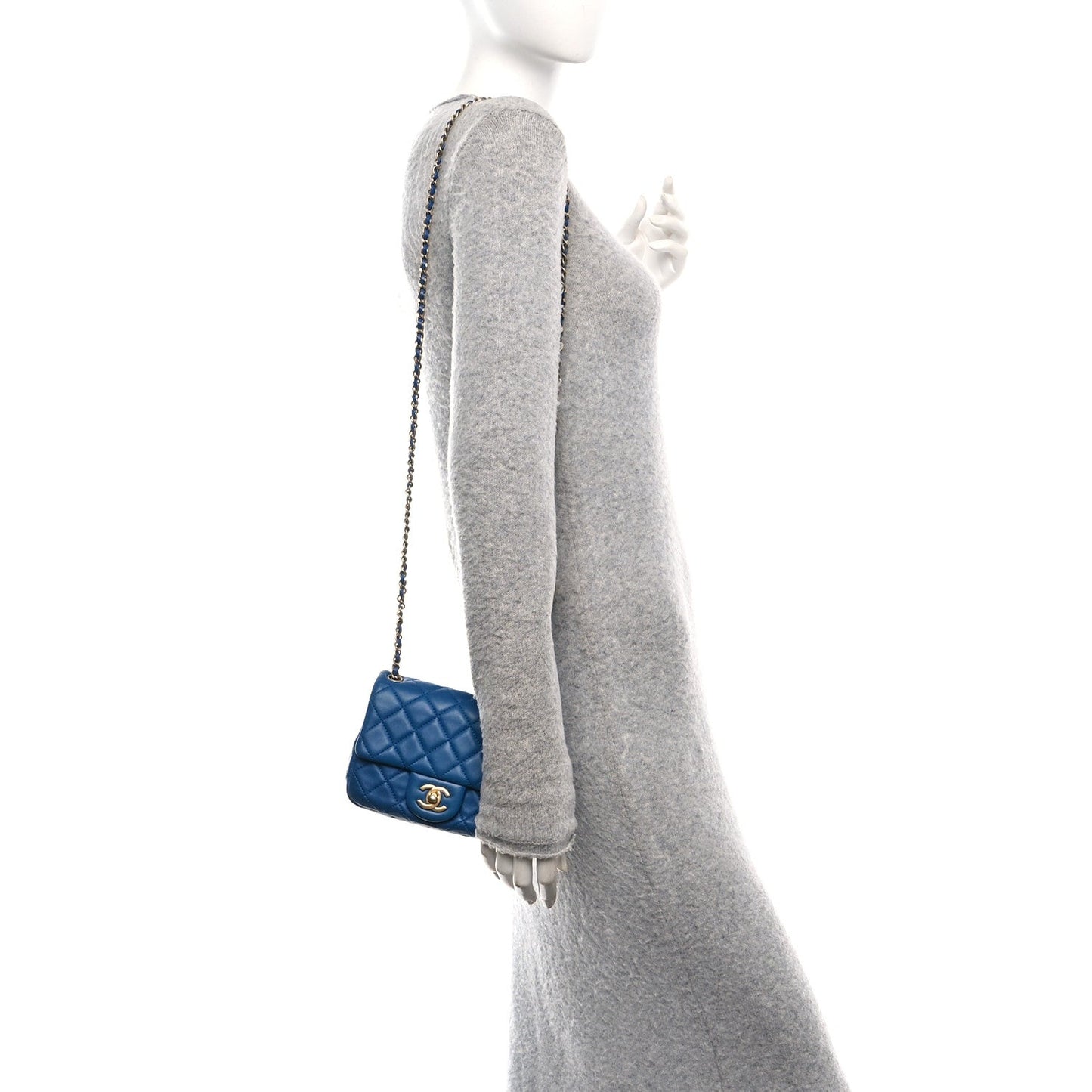 Lambskin Quilted Mini Pearl Crush Flap Blue