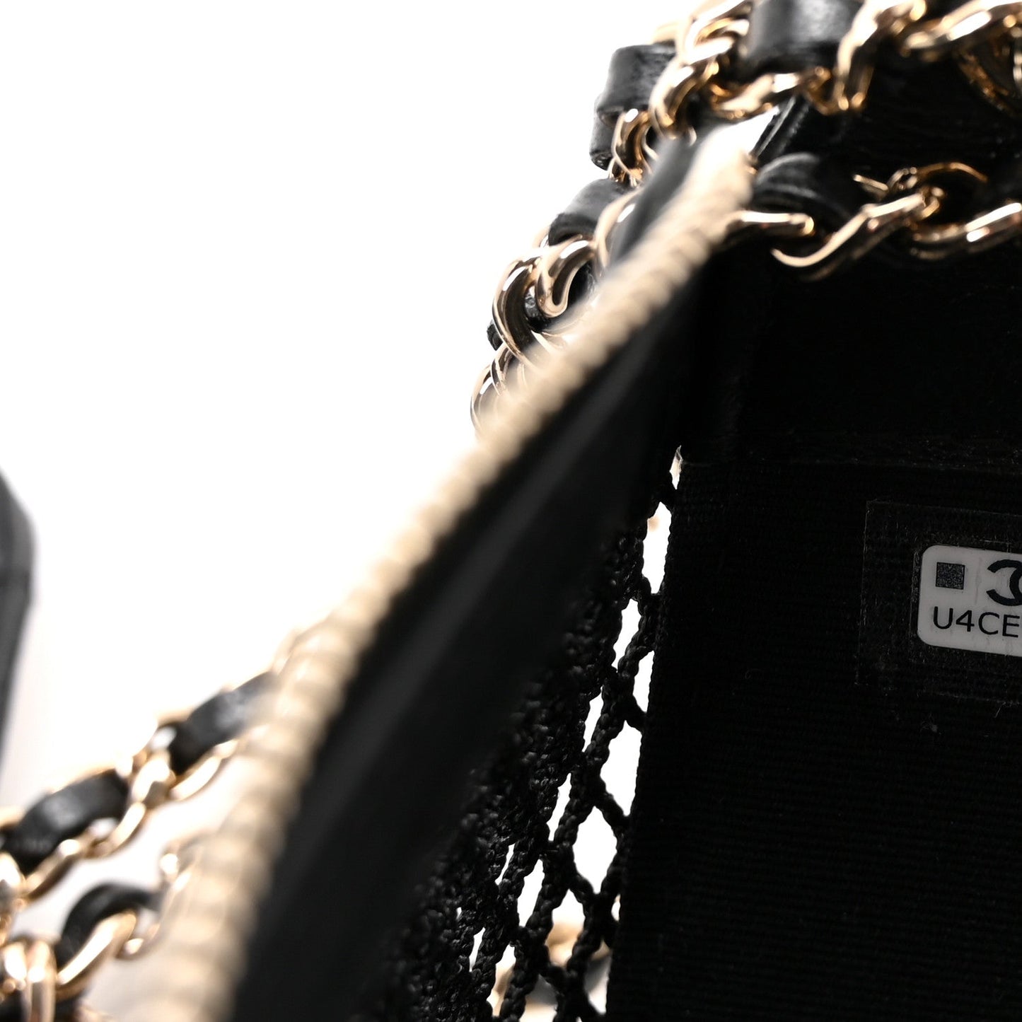 Mesh Shiny Lambskin Chain Hobo Black